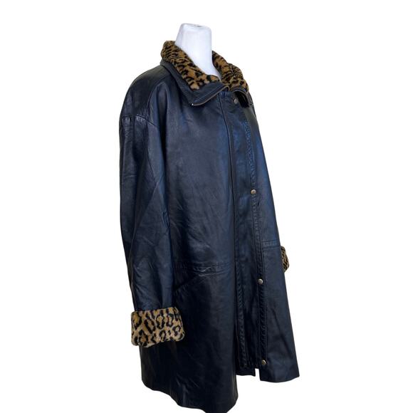 Lillie Rubin L/XL Vtg 90s Reversible Jacket Leather and Faux-fur Animal Print - Picture 6 of 16
